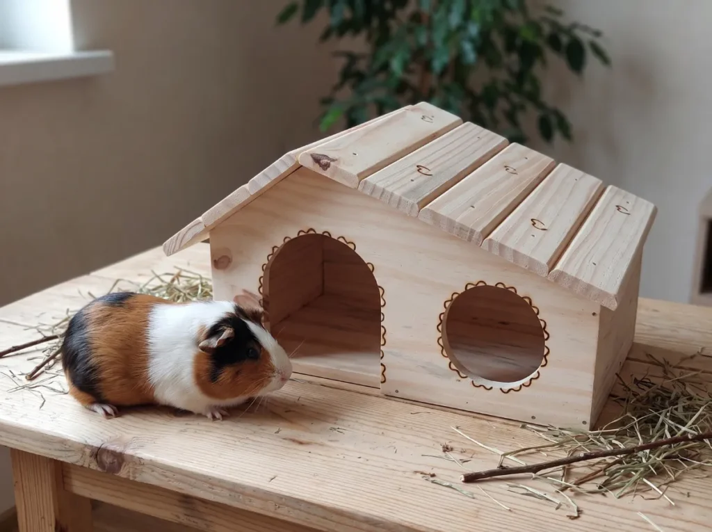 Casinha de madeira para coelhos anões, porquinhos e chinchilas