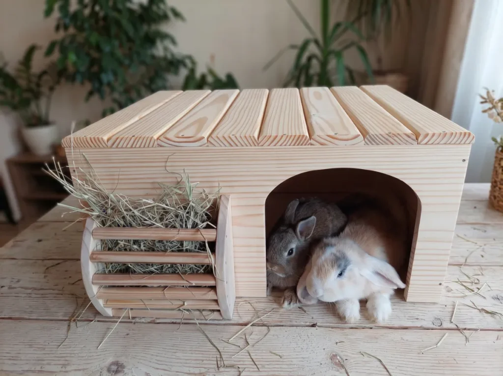 Casinha de madeira para coelhos anões, porquinhos e chinchilas