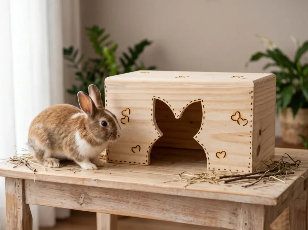 Casinha de madeira para coelhos, porquinhos e chinchilas